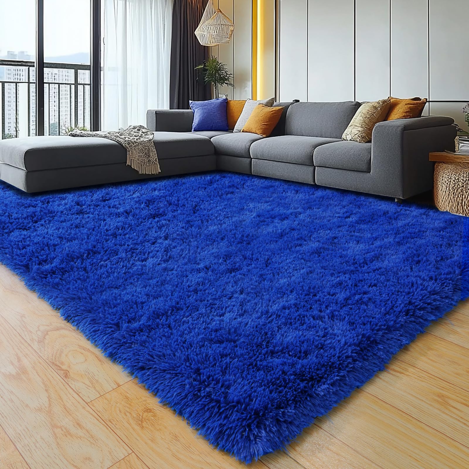 Photo 1 of plumlik 5x7 Area Rugs for Living Room, Blue Fluffy Shag Rug for Bedroom, Nursery and Indoor Floor, Soft and Comfy, Fuzzy Carpet for Kids, Girls, Boys Room Dorm Home Decor Aesthetic, Upgrade Non Slip