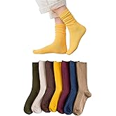 Norther30° Womens Cotton Crew Socks Soft Cotton Casual Solid Color Socks Stretchy Above Ankle Socks for Women Girls 7Pairs