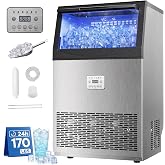 Uthfy Commercial Ice Maker 170lbs/24H, Stainless Steel Under Counter Ice Machine, 50 Ice Cubes in 14 Mins, 55lbs Storage, Self-Clean &amp; Water Filter, Freestanding Ice Machine for Home Bar,Cafe,ETL