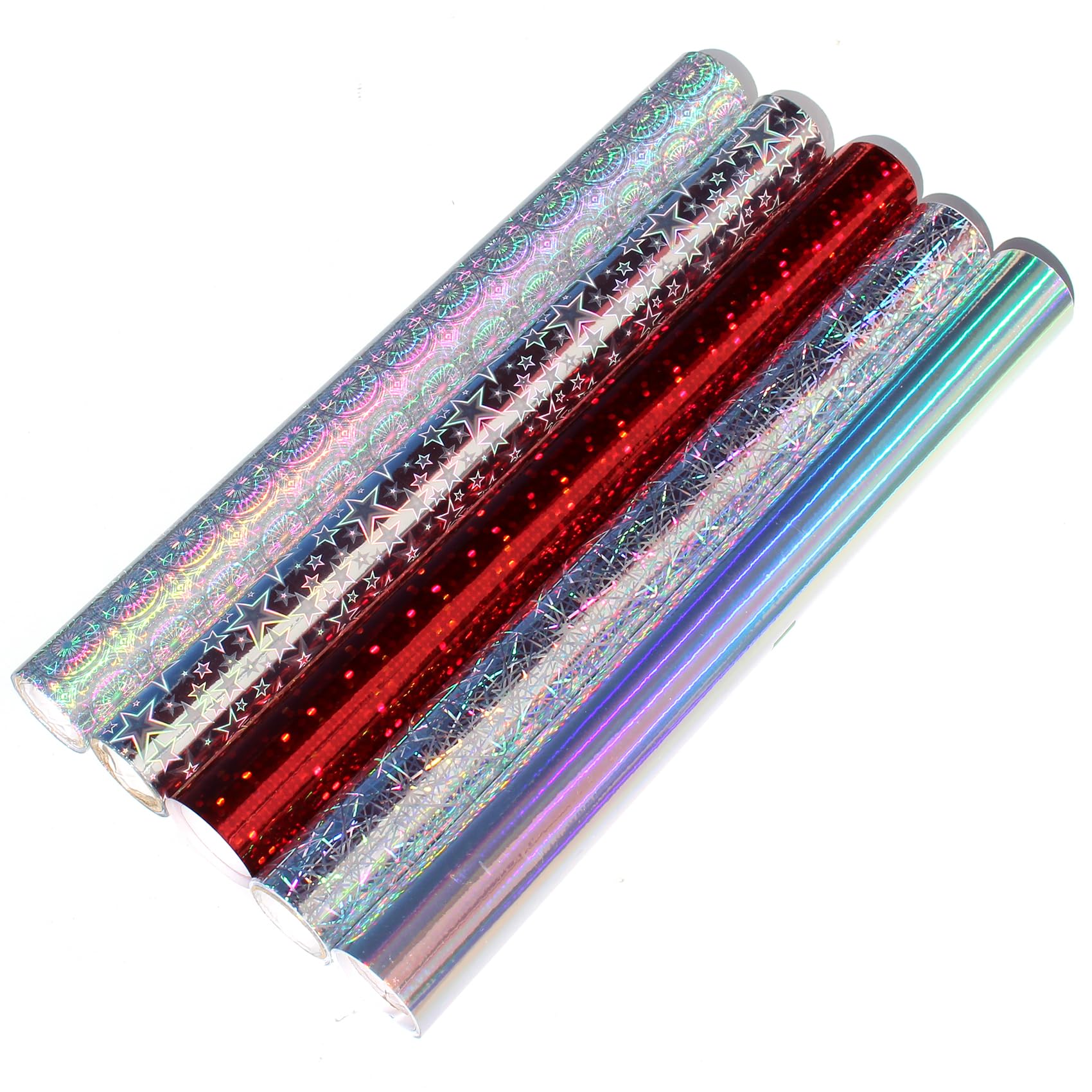 Finest Folia 5 Rollen Set Hologramm Klebefolie Selbstklebend DIY Hologramm Glitzer Dekofolie Farbig Glitter Vinyl Aufkleber 100cm x 33cm (Flakes Bunt)
