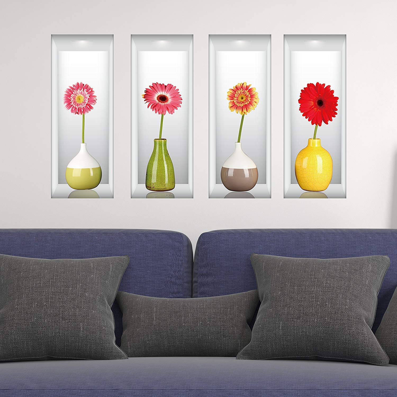WALPLUS 3D Displayed Germinis Vases Wall Sticker, Vinyl, Multi-Colour, 60 x 10 x 10 cm