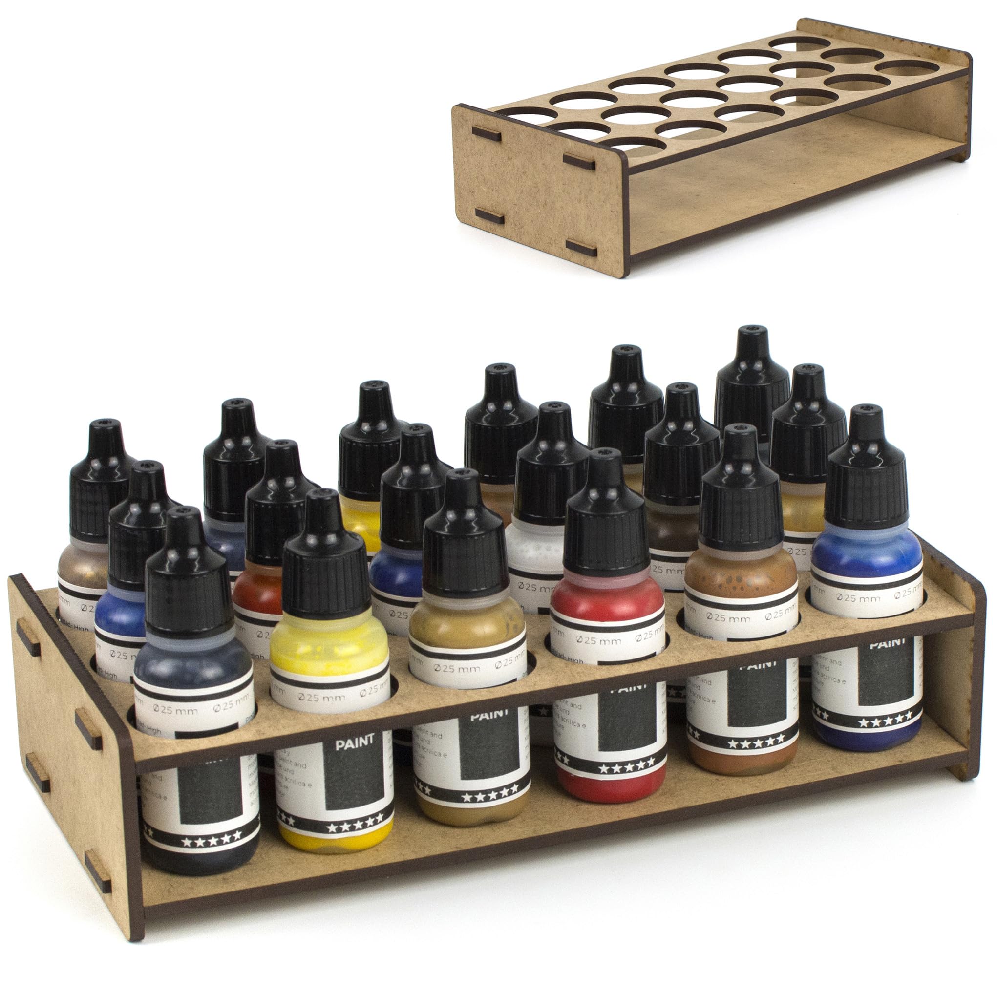 PROSCALE Mini Paint Rack for Miniatures & Modeling, Portable Project Paint Organizer Tray 26mm Holes for Dropper Bottles Tabletop Paint Holder Compatible with Vallejo, Army Painter, AK (26mm)