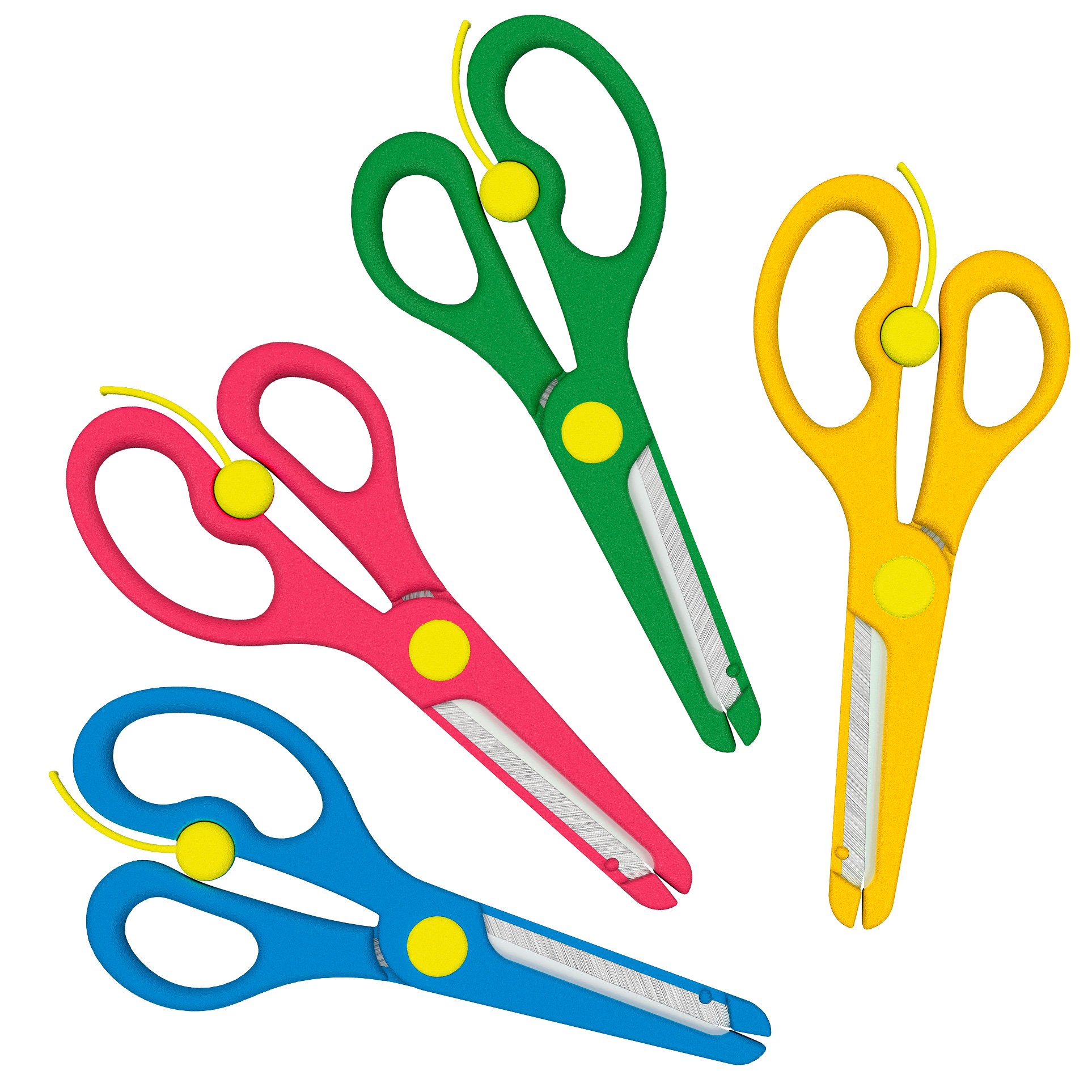 Scissors 4 Colour Set with Safety Device | for Kids with Plastic Coating | Suitable for Ages 1 and Up