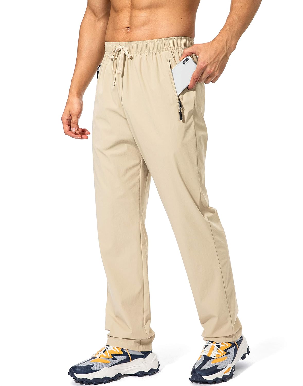 Pudolla Men's Workout Athletic Pants Elastic Waist Jogging Running Pants for Men with Zipper Pockets: Clothing