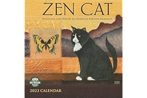 Zen Cat 2023 Wall Calendar | Meditational Art by Nicholas Kirsten-Honshin | 12" x 24" Open | Amber Lotus Publishing