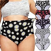 Feihtl Womens Underwear Plus Size Briefs XL-5XL High Waist 5-Pack Classic Print Panties for Curvy Women