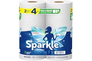 Sparkle Tear-A-Square Paper Towels, 2 Double Rolls (220 Sheets Total) - Strong 2-Ply Towels for Kitchen Cleanup and Everyday Messes