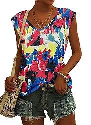 AUSELILY Womens Cap Sleeve T-Shirt Casual Loose Fit