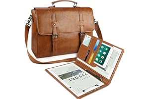 LUBARDY Leather Mens Messenger Bag Vintage 15.6 Inch Waterproof Leather Laptop Briefcase Large Satchel Shoulder Bag Retro Office College Computer Laptop Bag with Leather Padfolio, Brown