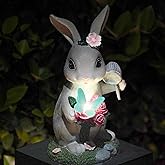 NYUWOAURC Garden Statues Rabbit with Solar Light,Bunny Outdoor Garden Decor Ornaments for Patio Yard Art,Birthday Easter House Warming Garden Gift for Women Mom,Resin Animal Figurine with Wider Base
