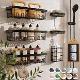 Veken Shower Caddy 6-Pack, Bathroom Organizers and Storage Shelves, Black | Advanced Rustproof Design, Large Capacity, No Drilling, Adhesive Rack with Soap Holder, Wall-Mounted Kitchen &amp; Home Decor