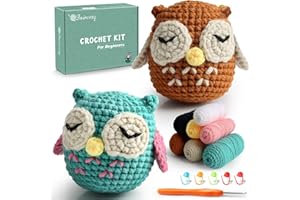Faircosy 2PCS Beginner Crochet Kit: Amigurumi Crocheting Owls Kits, Starter Kit for Adults and Kids (10Age+) with Detailed Instructions and Tutorial, Suprise Gift for Lover, Family (Blue-Brown)