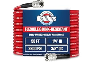 McKillans® QC Installed Pressure Washer Hose 50 ft - Flexible & Kink-resistant - Steel-Braided & Durable- 3/8" QC Pre-Installed Stainless Steel - Power Washer Hose - High Pressure 1/4" Inner Diameter