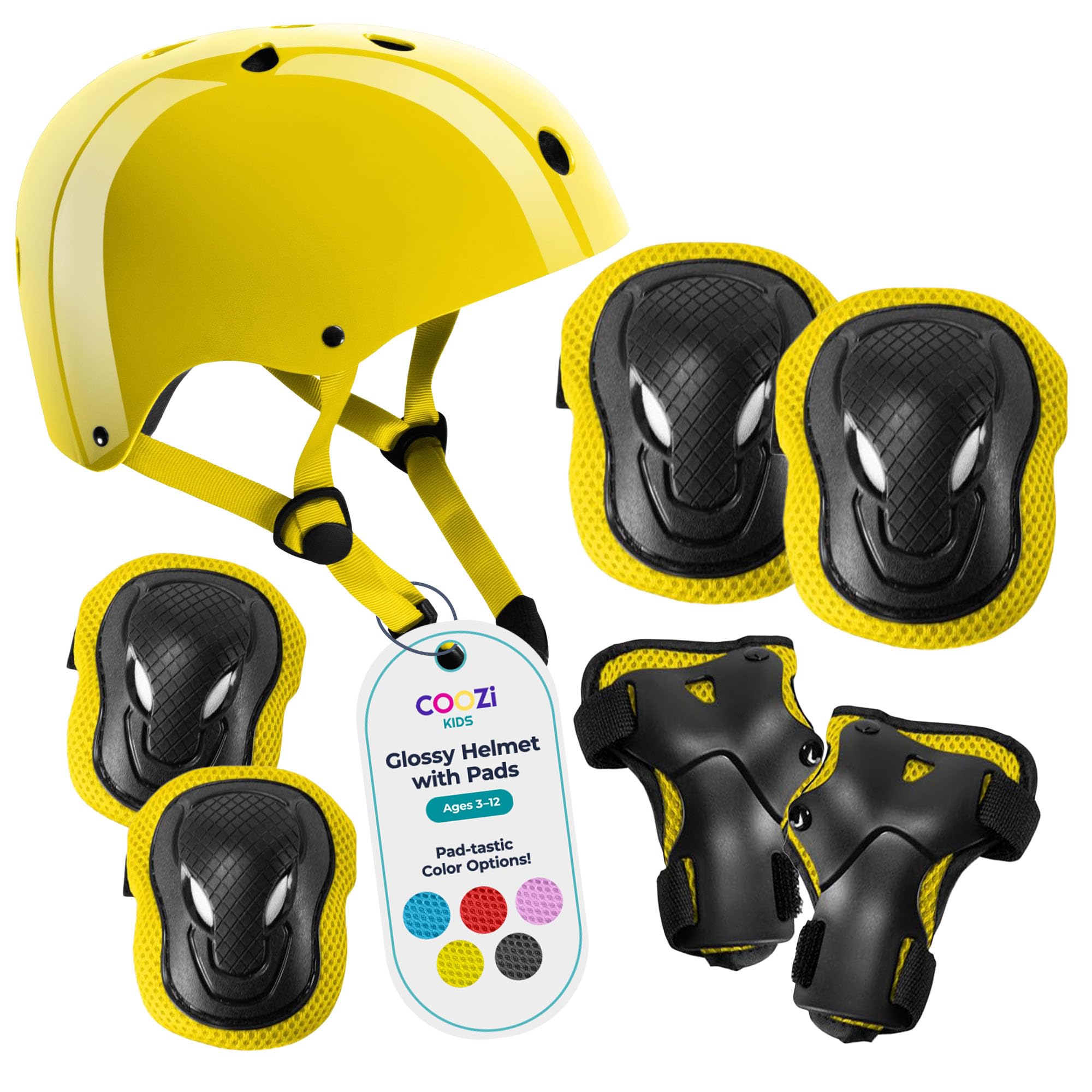 COOZi Glossy Helmet and Pad Set for Kids - Adjustable Protective Gear with Knee, Elbow & Wrist Pads, Safety Set, Cycling, Skateboarding, and Scooting for Boys & Girls Ages 3-12