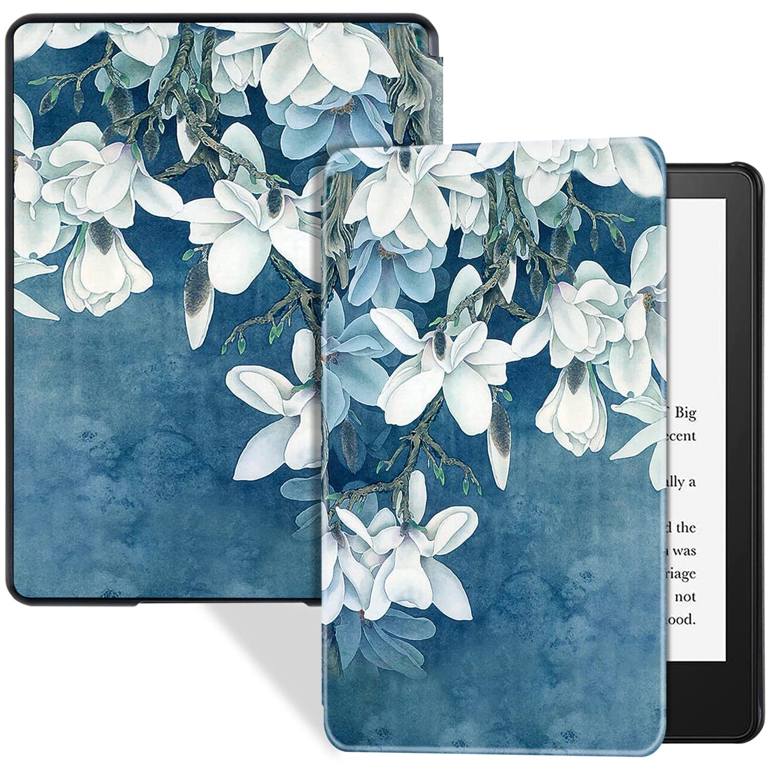 BOZHUORUI Slim Case for Kindle Paperwhite 11th Generation and Kindle Paperwhite Signature Edition eReader (6.8 inch, 2021 Release) - PU Leather Lightweight Cover with Auto Wake/Sleep (Magnolia)