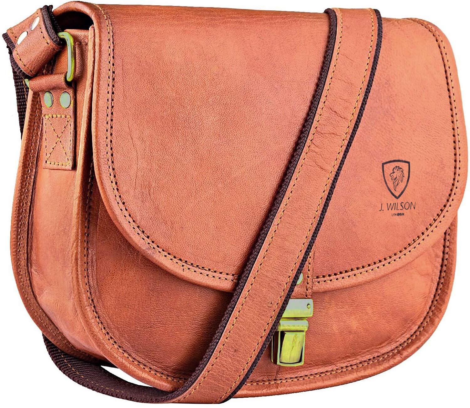 100% Pure Genuine Real Vintage Vegetable Tanned Leather Handmade Mens Womens Leather Flapover Everyday Cross Body Shoulder Work iPad Messenger Bag (Brown)