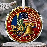 FLAGWIX 250th Anniversary USA Ornament for Patriotic Christmas Decorations - Glass Patriotic Christmas Ornaments - United States 250 Years American Anniversary Bell Ornament, Veterans Day Gifts Bulk