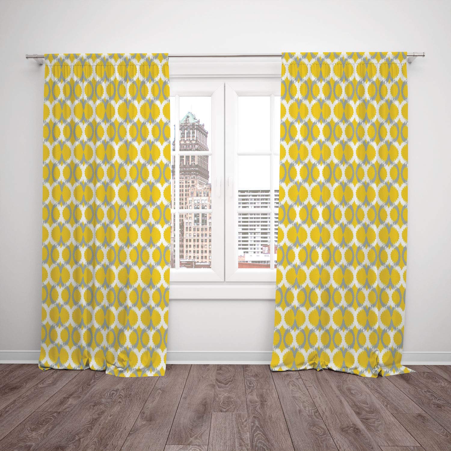 Thermal Insulated Blackout Window Curtain Geometric Ikat Ogee