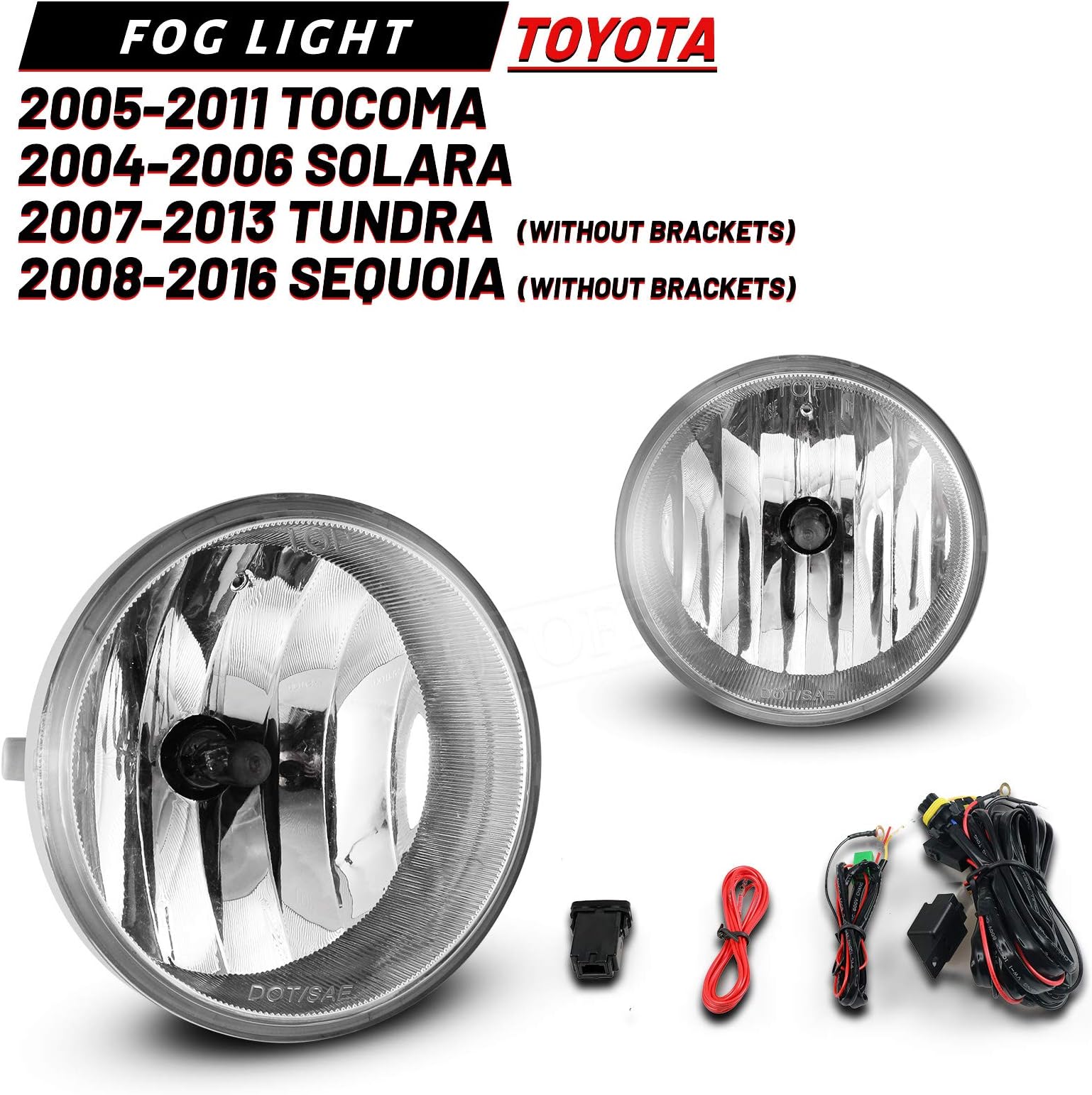 AUTOFREE Fog Lights for 05-11 TOYOTA Tacoma W/ Bulbs Fog Lamps Assembly 1 Pair include Wiring Harness & Switch H10 12V42W(Clear Lens)