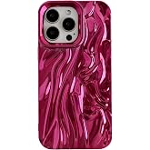 Caseative for iPhone 16 Pro Case, Red | Pleated Water Ripple Chrome Wave Pattern Soft