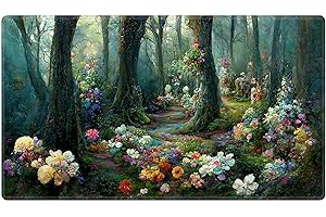 EDGFRTOIO Playmat 24" x 14" Game Mats Tabletop Magic for MTG/TCG Cards, Trading Card Game Playing Stitched Play Mats Commander Deck Gaming Desk Mat Card Gameplay Mats, Fairy Garden in Forest