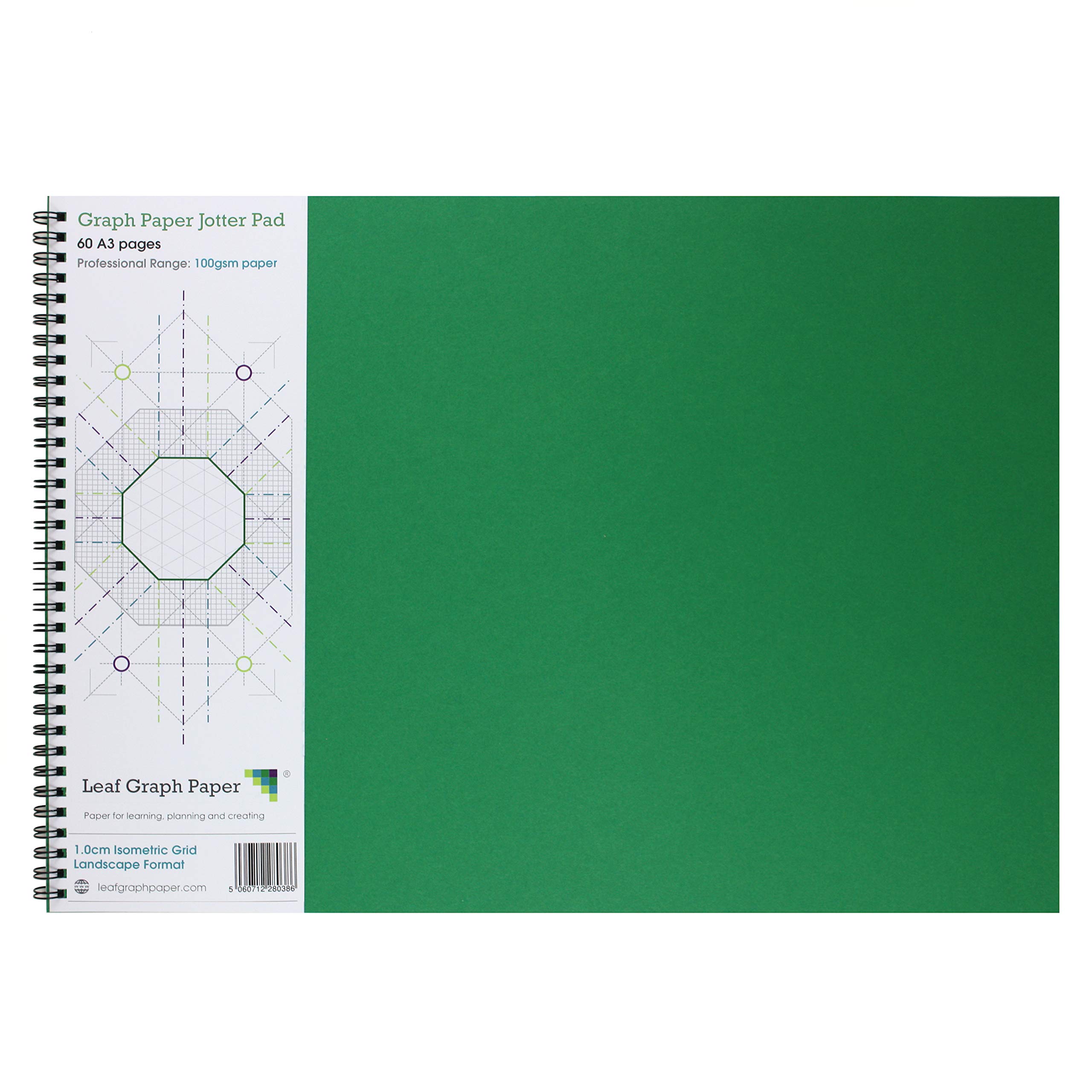 Leaf Graph A3 Isometric Grid Graph Paper, 10mm (1cm) Spacing, 60 Pages, Wirebound Book for 3D Drawing and Engineering Sketching, Grey Lines