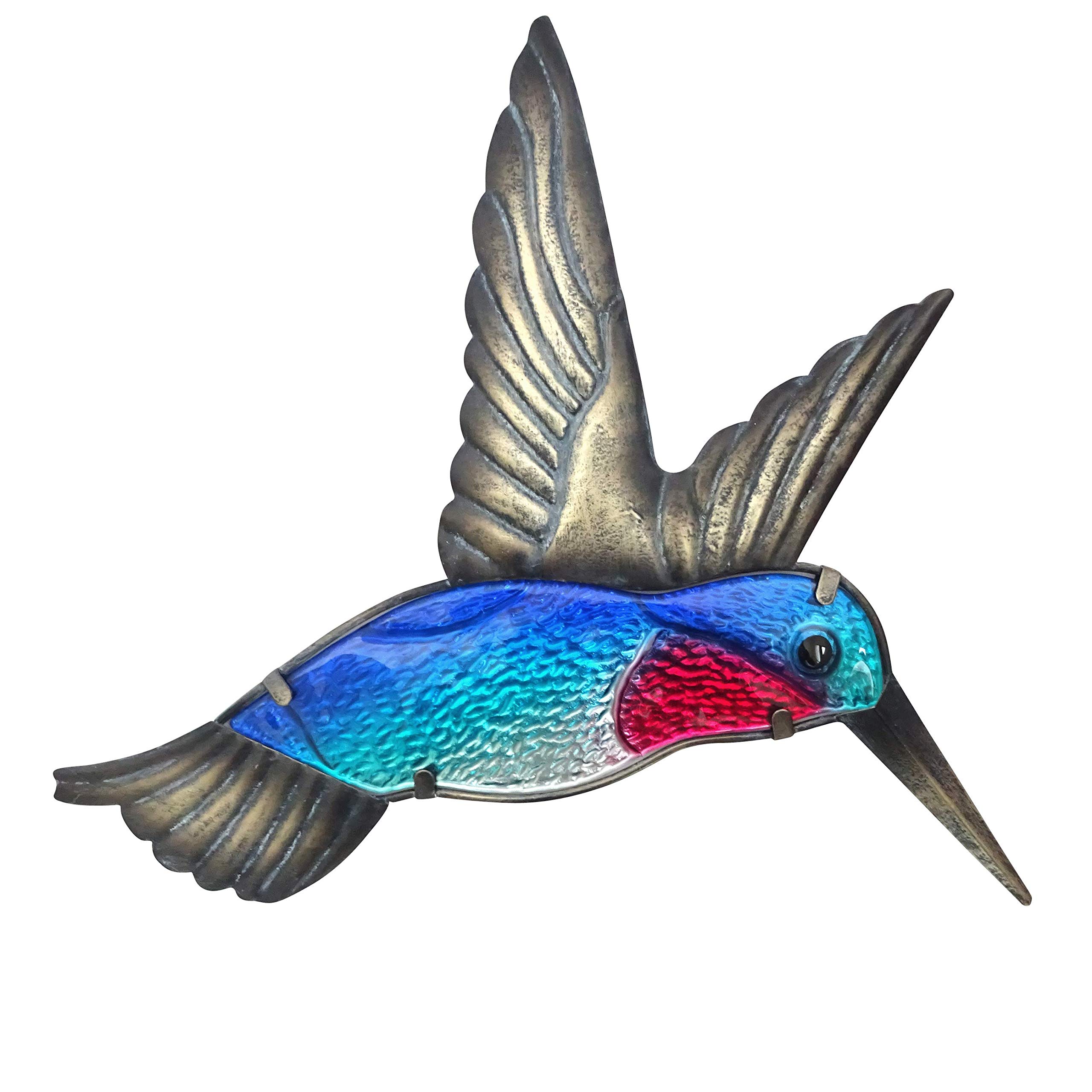 Creekwood Glass Wall Art – Blue Hummingbird Art - Garden Ornament Outdoor & Home décor Metal artworks for Garden shed wall, Garden fence Wall Hanging decorative Garden gifts - (33x26) cm.