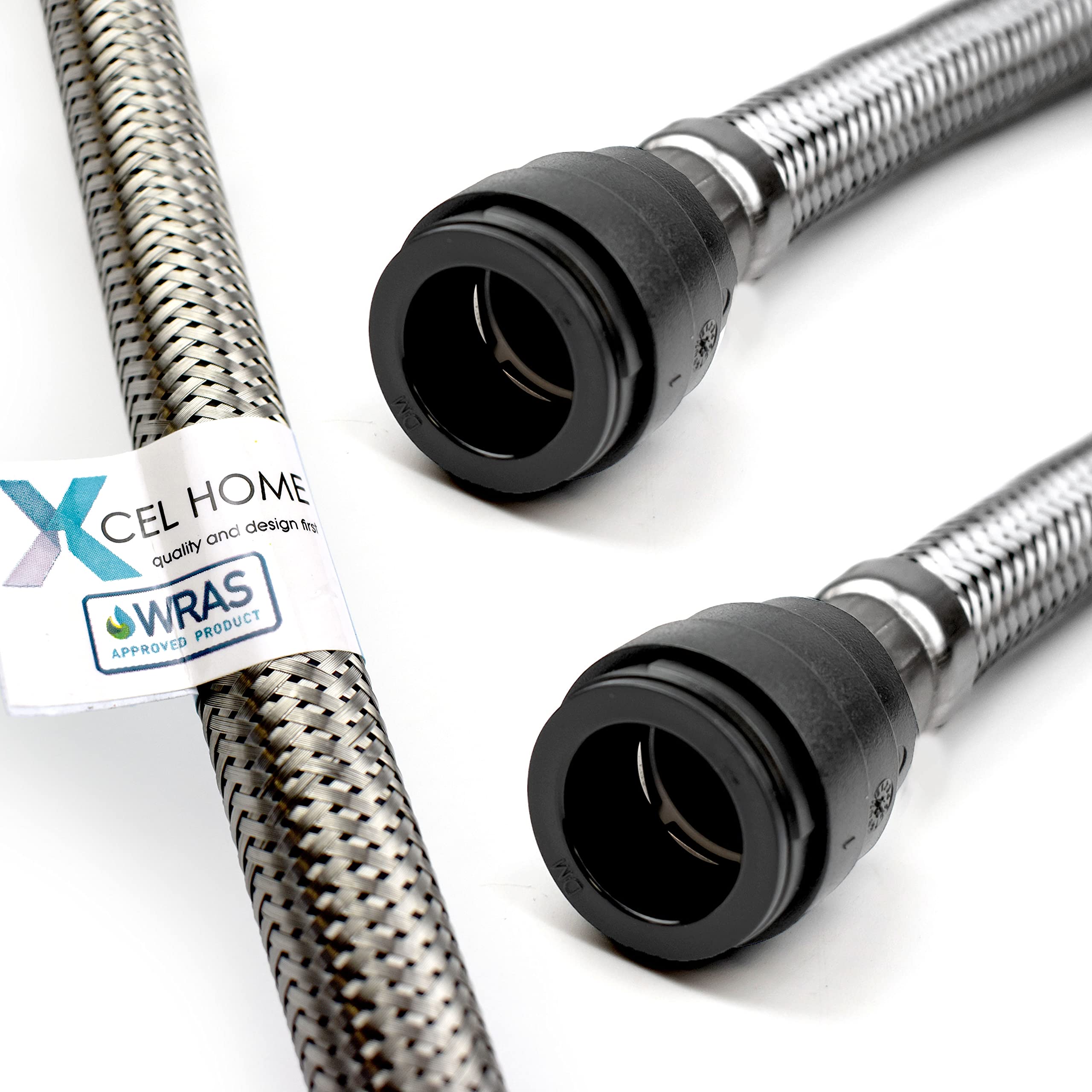 Xcel Home WRAS Approved PushFit Flexible Connector 15mm x 15mm BSP (500mm Long) | 3 Lengths Available | Tap Connectors for Kitchen Sink/Bathroom Basin Stainless Steel Braided Flexi Tail | 1 Pipe