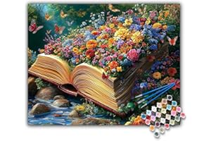 Offito Paint by Numbers Kit for Adults - Flowers Acrylic Adult Paint by Number Kits on Canvas for Beginner, Floral Book DIY Oil Painting by Numbers for Adults Kit, Perfect for Home Decor Gift 16"x20"