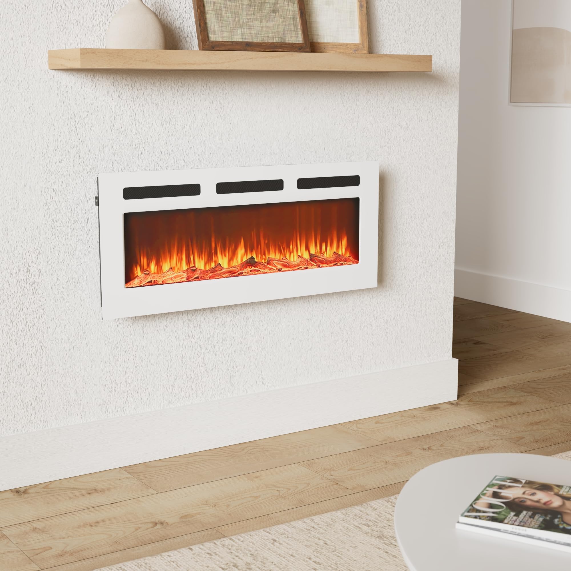 Maxhonor Chimenea eléctrica con insertos, calentador independiente para sala de estar, chimenea flotante con 12 colores LED con leños y piedras, calentadores espaciales para uso en interiores, 1500 W/750 W, blanco, 40 pulgadas Maxhonor Chimenea eléctrica con insertos, calentador independiente para sala de estar, chimenea flotante con 12 colores LED con leños y piedras, calentadores espaciales para uso en interiores, 1500 W/750 W, blanco, 40 pulgadas