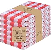 Urban Villa Kitchen Towels 100% Cotton Dish Towels for Kitchen (Set of 6) 20”x30” Dish Cloths Highly Absorbent Kitchen Linen Set with Hanging Loop Perfect for Drying Dishes Cleaning – Red White