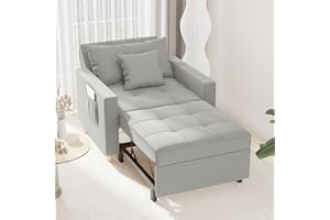 Esright 40 Inch Sleeper Chair Bed 3-in-1 Convertible Futon Multi-Functional Sofa Bed Adjustable Reading Chair with Modern Linen Fabric, Light Grey
