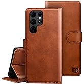 SUANPOT 【RFID Blocking Wallet Phone Case for Samsung Galaxy S22 Ultra Credit Card Holder,Flip Folio Book Phone case Shockproof Cover Women Men for Samsung S22 Ultra case Light Brown