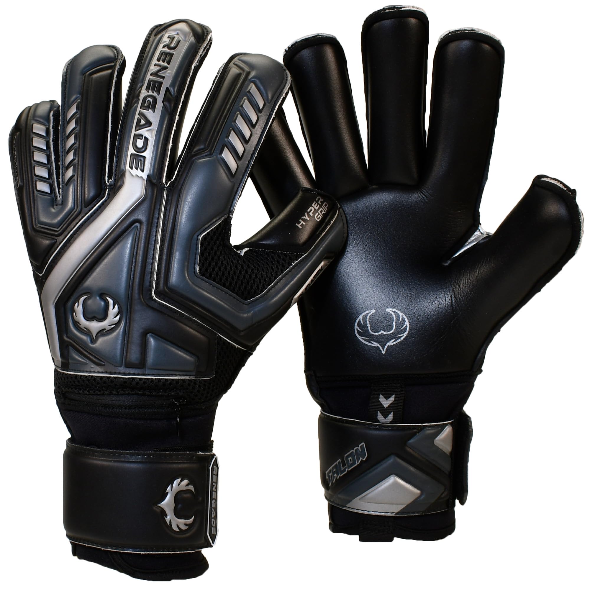 Renegade GK Talon Blackhawk Goalie Gloves with Pro-Tek Finger Protection | 4mm Hyper Grip & Duratek | Black Soccer Goalkeeper Gloves (Size 11, Adult, Roll Cut, Level 2)