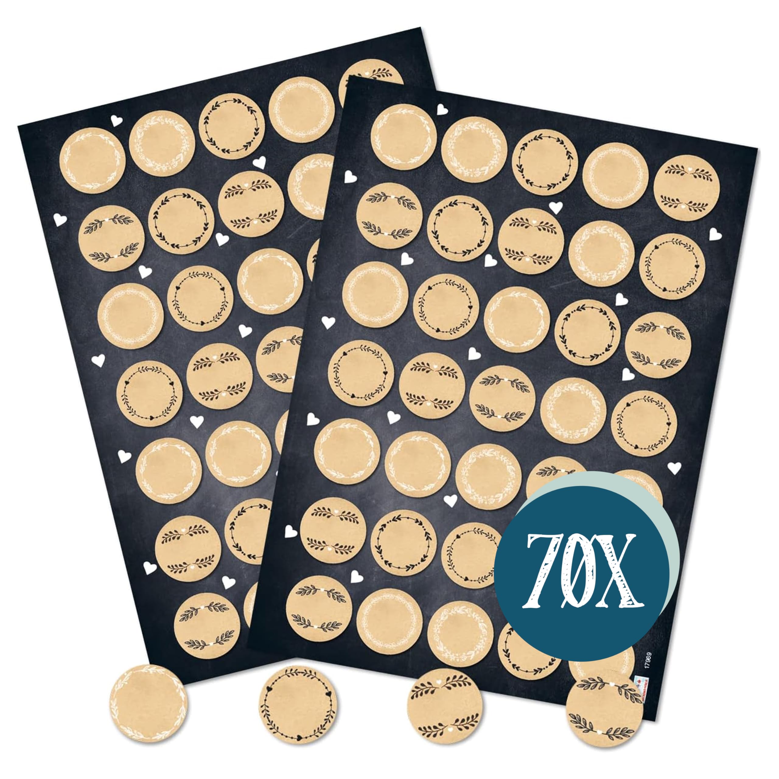 Logbuch-Verlag 70 Small Round Blank Kraft Paper Stickers Natural Brown Beige 3.2 cm Name Stickers Small Gift Guest Gift Christmas Advent Calendar Numbers