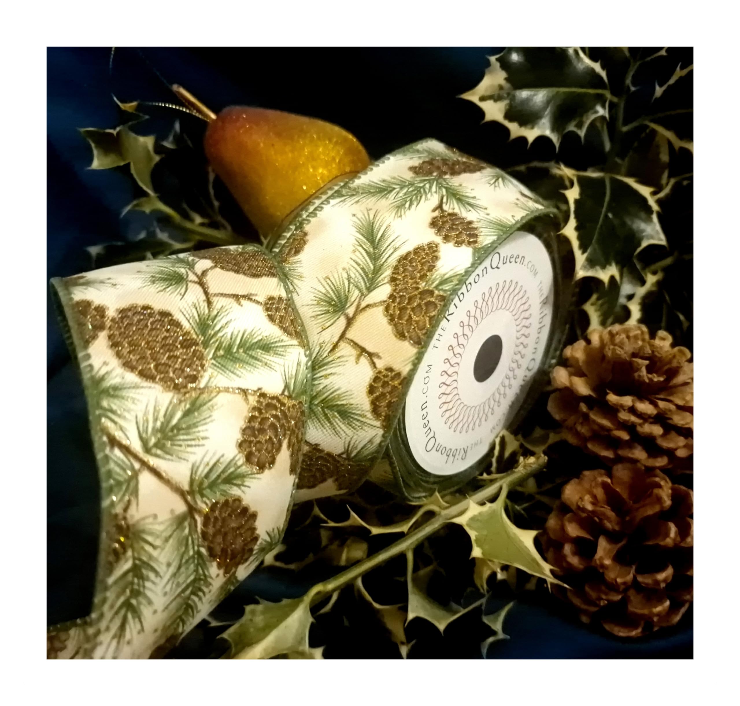 10m x 2.5” (63mm) Roll Wire Wired Edged Edge Wired Christmas Ribbon Tree Tinsel Wreath Gift Cake Bows. from a UK Specialist Company. Pine Cone Burlap