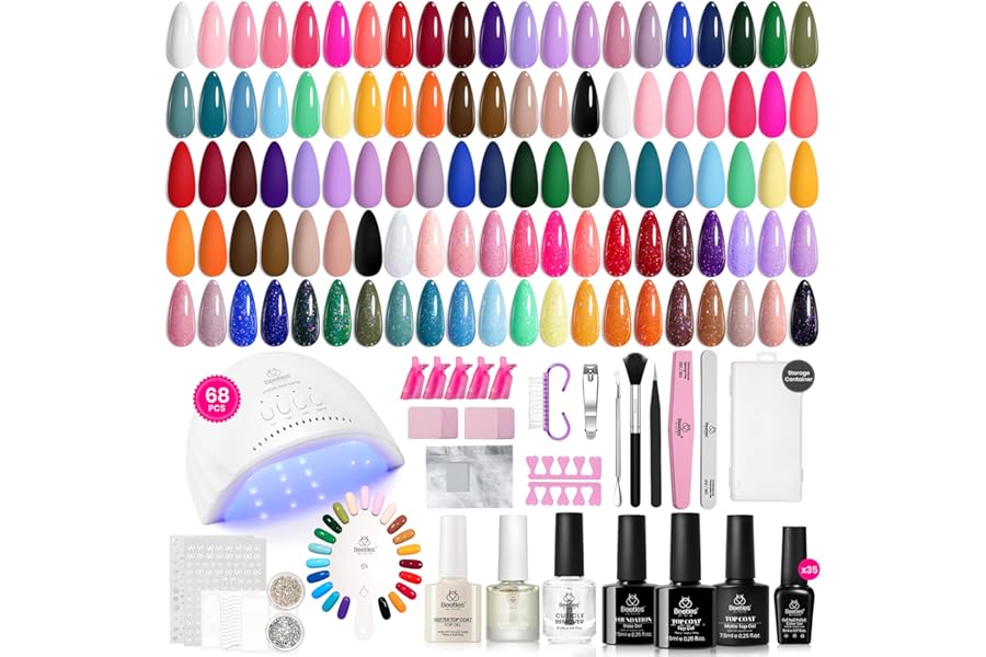 Beetles Gel Nail Polish Kit with U V Light, 68 Pcs Gel Nail Kit 35 Colors Emotional Spectrum with Base Matte&Glossy Top Coat Soak Off Manicure Set, Women Teen Girl Christmas Gifts, Beetles Gift Spree