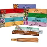 Raajsee Incense Sticks Assorted Pack (180 gm), 100% Pure Organic Natural Hand Rolled Free from Chemicals - Perfect for Aromatherapy, Cleansing, Meditation, and Church (12 Pack)