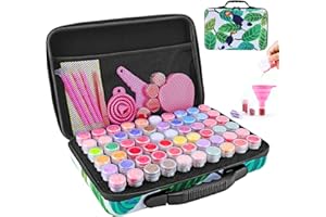 LitEnergy Diamond Painting Storage Containers, 60 Slots Portable Diamond Art Organizer Shockproof with Diamond Painting Accessories and Tools for Craft Jewelry Beads Rings Charms Glitter (Green)