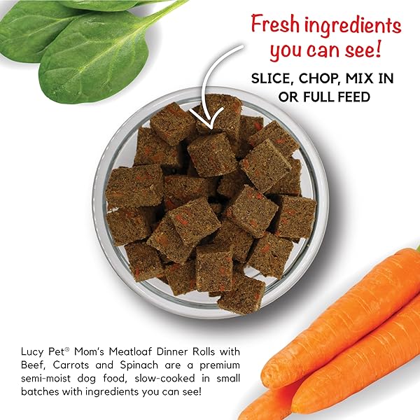 LUCY PET DINNER ROLLS-MOM’S MEATLOAF BEEF WITH CARROTS, AND SPINACH 2LB