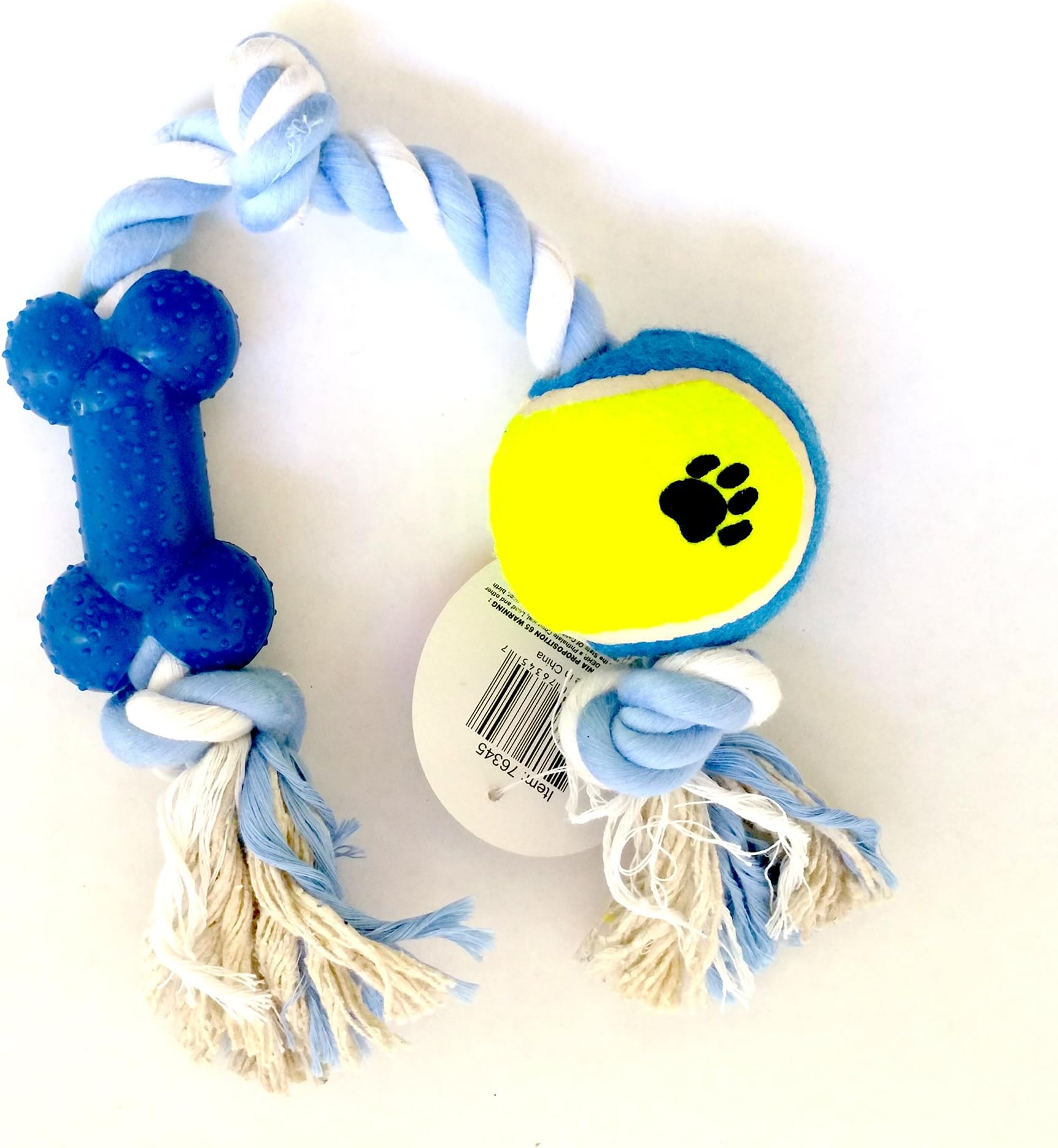 AA Toys for Dog - Tennis Ball in One Side with Rubber Boune on the Other Side 18" Rope Dog Toy, Tug Interactive Toy / Medium / Blue