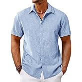 Runcati Mens Short Sleeve Linen Shirts Button Down Casual Texture Summer Beach Wedding Tops