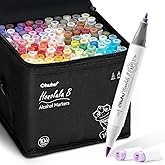 Ohuhu Alcohol Markers Brush Tip- 104-color Double Tipped Alcohol Based Art Marker Set for Artists Adults Coloring Illustration- Honolulu B of Ohuhu Markers- Dual Tip Brush & Fine- Refillable