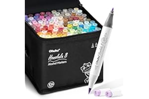 Ohuhu Alcohol Markers Brush Tip- 104-color Brush& Fine Double Tipped Alcohol Based Art Marker Set for Artists Adults Coloring