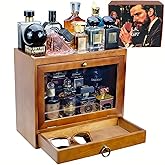 SeLuM Wooden Cologne Cabinet Organizer Walnut Brown for Dresser Countertop– Big Pefume Storage Case, Dust- Proof, Vegan Leather-Lined, Large Fragrance or Cosmetics Stand – Gift Box Included