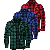 3 Pack Mens Long-Sleeve Button-Down Shirt Cotton Tops Casual Collared Blouses Loose Fit Plaid Flannel Shirts