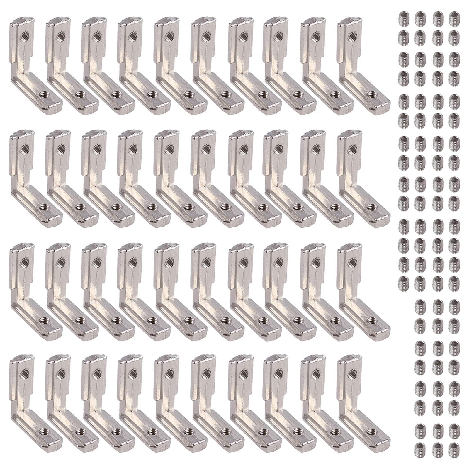 EYPINS 40 Pcs 25x25mm T Slot 2020 Aluminum Profile with 6mm Groove, Zinc Alloy L-Shape Brackets 90 Degree Interior Connector for Chair Bookshelf Board Window Furniture — image 1
