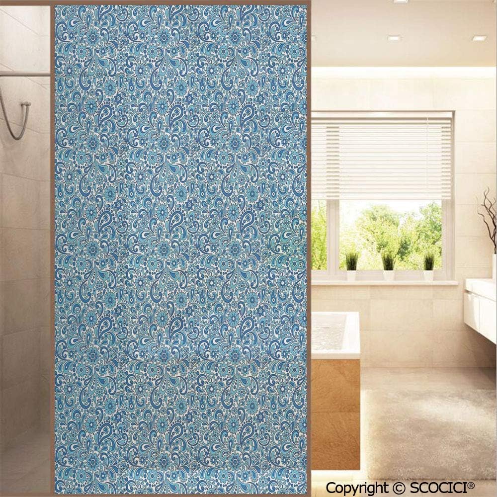SCOCICI Window Film, Moroccan Old Fashioned Ottoman Mosaic Flowers Leaves and Anti UV Static Cling Stained Glass Film Sticker - Economic Translucent - 60x120cm (W23.6 xH47.2)
