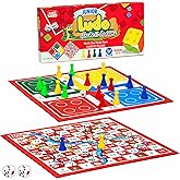 Ankit Toys &amp; Games 2-in-1 Ludo &amp; Snakes and Ladders Board Game &ndash; 28cm by 28cm (10") Dual-Sided Folding Travel Game for Kids &amp; Families | 2-4 Player Indoor Game Age 6+ | Dice &amp; 16 Pawns | Small