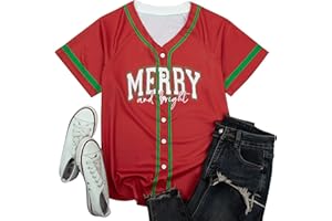 JINTING Christmas Baseball Jersey Women Funny Xmas Shirts Casual Holiday Tshirt Button Down Stitched Tops